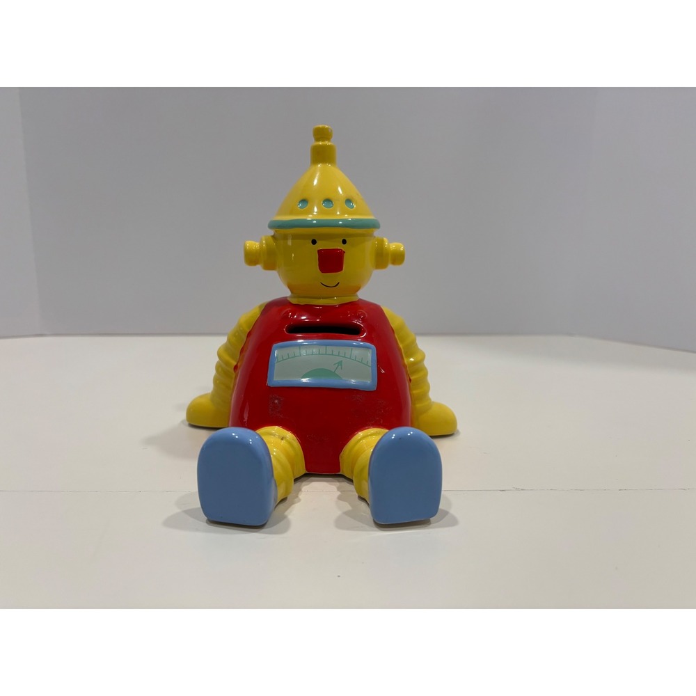 CR Gibson Ceramic Robot Coin Bank Yellow Red Blue 30510 082272I